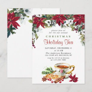 Poinsettia Christmas Holiday Tea Invitation Card
