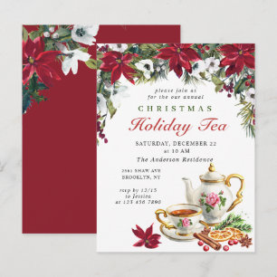 Poinsettia Christmas Holiday Tea Invitation Card