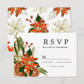 Poinsettia Citrus Gold Winter Wedding RSVP (Devant / Derrière)