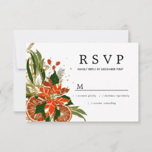 Poinsettia Citrus Gold Winter Wedding RSVP Kaartje
