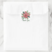 Poinsettia Dank u Rode Kerst Bloemen Bruiloft Ronde Sticker (Tas)