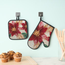 Poinsettia Elegance Holiday Ovenwant & Pannenlap Set