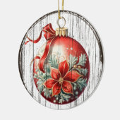Poinsettia Elegance - Rustiek kerstversiering Keramisch Ornament (Links)