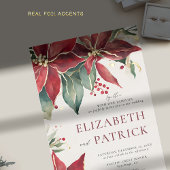Poinsettia Elegante Kerstmis Winter Goud Bruiloft Folie Uitnodiging