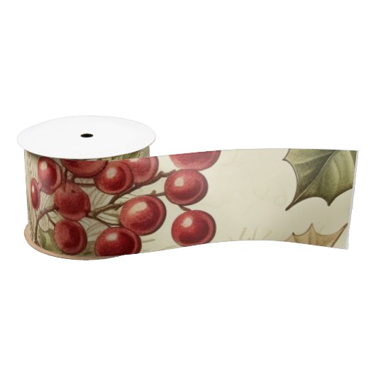  Poinsettia en bessen Patroon Kerstmis Lint (Spoel)