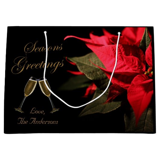 Poinsettia en Champagne Elegant Personalized Groot Cadeauzakje (Voorkant)