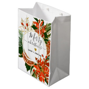 Poinsettia en Citrus Gold-kerst Medium Cadeauzakje