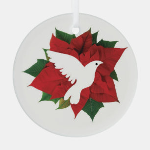 Poinsettia en Dove Glass Kerstversiering Glas Ornament