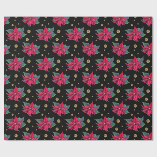 Poinsettia en Gold Circles Pattern Wrapping Paper Cadeaupapier (Vlak)