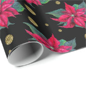 Poinsettia en Gold Circles Pattern Wrapping Paper Cadeaupapier (Rol Hoek)