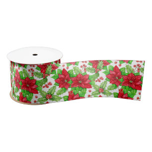 Poinsettia en holbessen waterverf kerst lint
