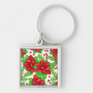 Poinsettia en holbessen waterverf kerst sleutelhanger