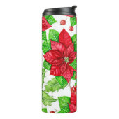 Poinsettia en holbessen waterverf kerst thermosbeker (Gedraaid links)