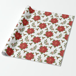 Poinsettia en Holly Christmas Gift Wrap Cadeaupapier
