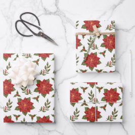 Poinsettia en Holly Christmas Gift Wrap Inpakpapier Vel