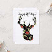 Poinsettia en Holly Deer Head Rustic Kaart (Voorkant / Achterkant in situ)
