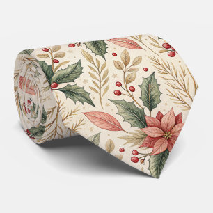 Poinsettia en Hulst Patroon – Klassiek Kerstmis 2 Stropdas
