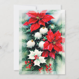 Poinsettia en hulst swag budget Kerstmis Feestdagenkaart
