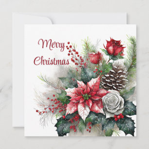 Poinsettia en rozen spray feestdagenkaart