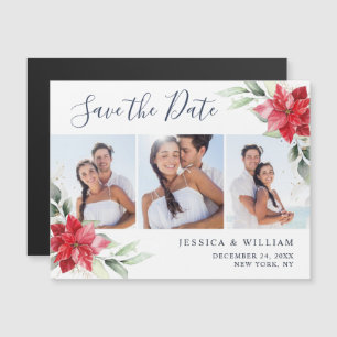 Poinsettia Eucalyptus Save the Date Magnetic Card