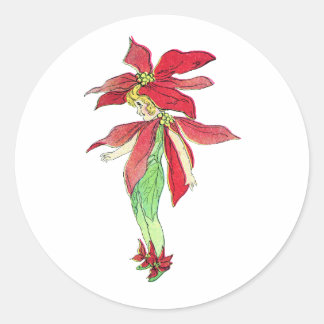 Poinsettia Fairy Ronde Sticker