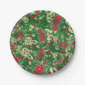 Poinsettia Fir Leaves Ribbons Floral Kerstmis | Papieren Bordje (Voorkant)