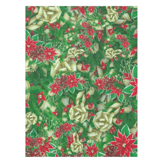 Poinsettia Fir Leaves Ribbons Floral Kerstmis | Tafelkleed (Voorkant)
