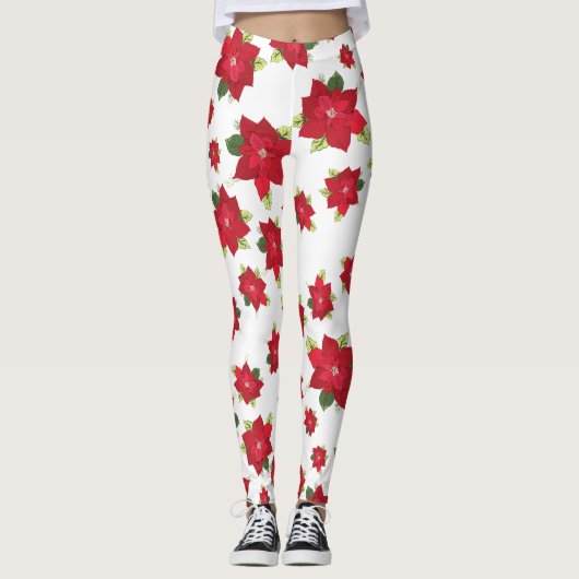 Poinsettia Fleurs de Noël Leggings (Devant)