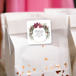 Poinsettia Floral Bedankt Favor | Scarlet Red Vierkante Sticker