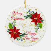 Poinsettia Floral Bouquet, prettige kerst Keramisch Ornament (Achterkant)