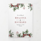 Poinsettia Floral Fireplace kerstbruiloft Drieluik Uitnodiging (Cover)