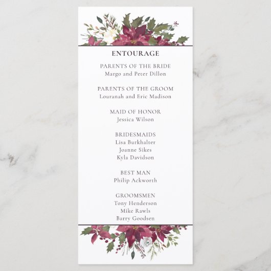 Poinsettia Floral Wedding | Scarlet Red Programma (Achterkant)