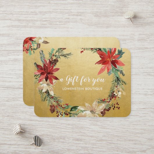 Poinsettia Flowers Faux Gold Foil Certificat cadea (Devant/Arrière en situation)