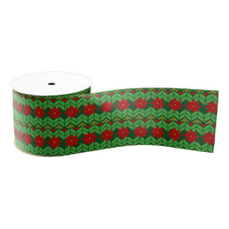 Poinsettia Flowers Red Gold and Green Pretty  Grosgrain Lint
