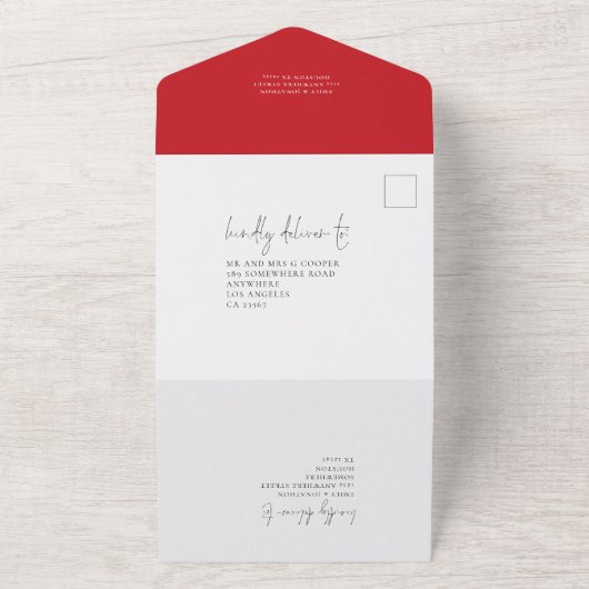 Poinsettia Foliage QR Code Script Weddenschap All In One Uitnodiging (Buitenkant)