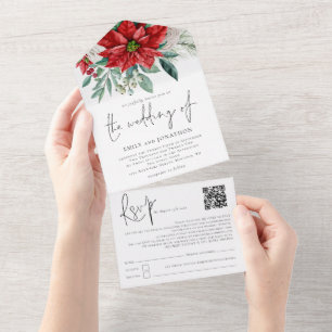 Poinsettia Foliage QR Code Script Weddenschap All In One Uitnodiging