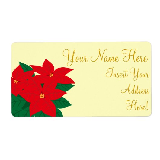 Poinsettia Gold-kerstthema Sticker labels (Voorkant)