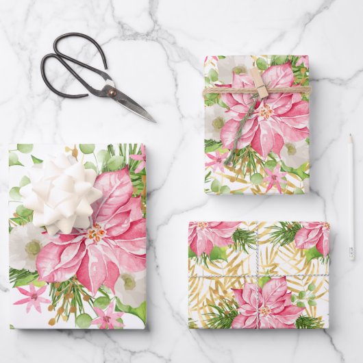 Poinsettia Gold Palm Tree Inpakpapier Vel (Voorkant)