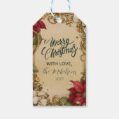  Poinsettia Gold Scroll Christmas Cadeaulabel (Achterkant)