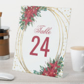 Poinsettia Gouden Glitter Kerstmis Bruiloft Reclamebord Met Voetstuk (Insitu)