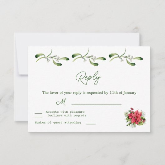 Poinsettia Green Foliage Mariage RSVP (Devant)