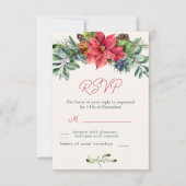 Poinsettia Groene Blad Bruiloft RSVP (Voorkant)