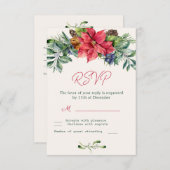 Poinsettia Groene Blader Bruiloft RSVP (Voorkant / Achterkant)