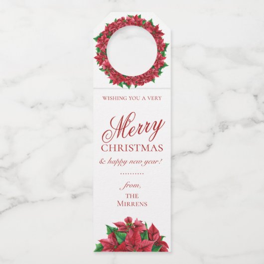 Poinsettia Holiday Bottle Hanger Labels (Voorkant)