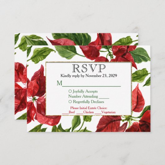 Poinsettia Holiday RSVP Wedding Response w/Meal (Voorkant / Achterkant)