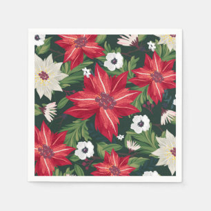 Poinsettia Holiday Waterverf Floral   Kerstmis Servet