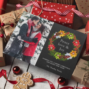 Poinsettia Holly Berries Wreate-kerstfoto Feestdagenkaart