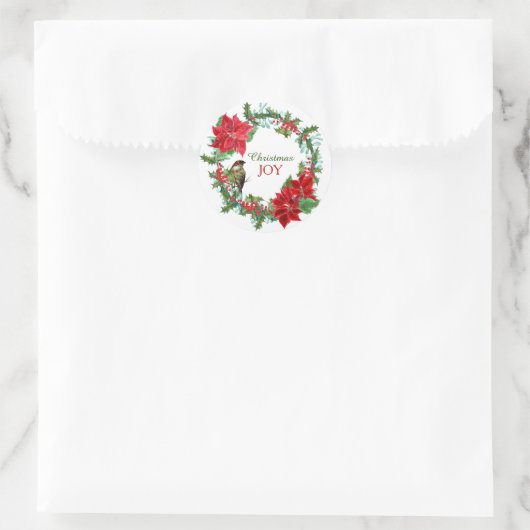 Poinsettia Holly Berry Kerstkrans Ronde Sticker (Tas)