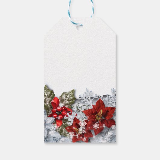 Poinsettia & Holly Berry Rustic Kerstfeestdag Cadeaulabel (Achterkant)