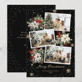 Poinsettia Holly Black Photo Joyeuse Carte de Noël (Devant / Derrière)